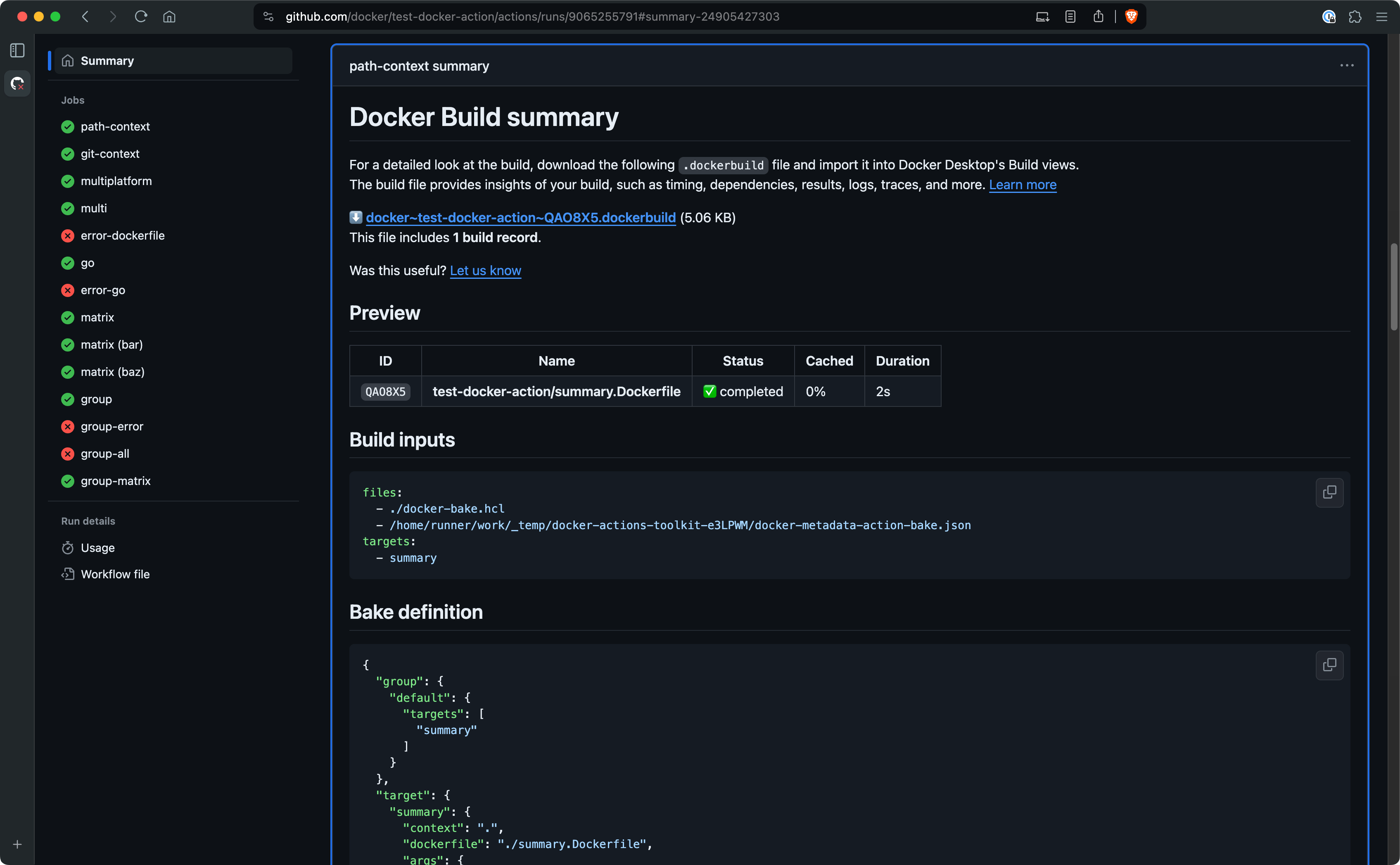 Un résumé de construction GitHub Actions