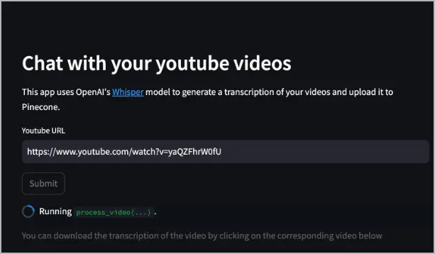 Soumission d'une vidéo dans le service yt-whisper