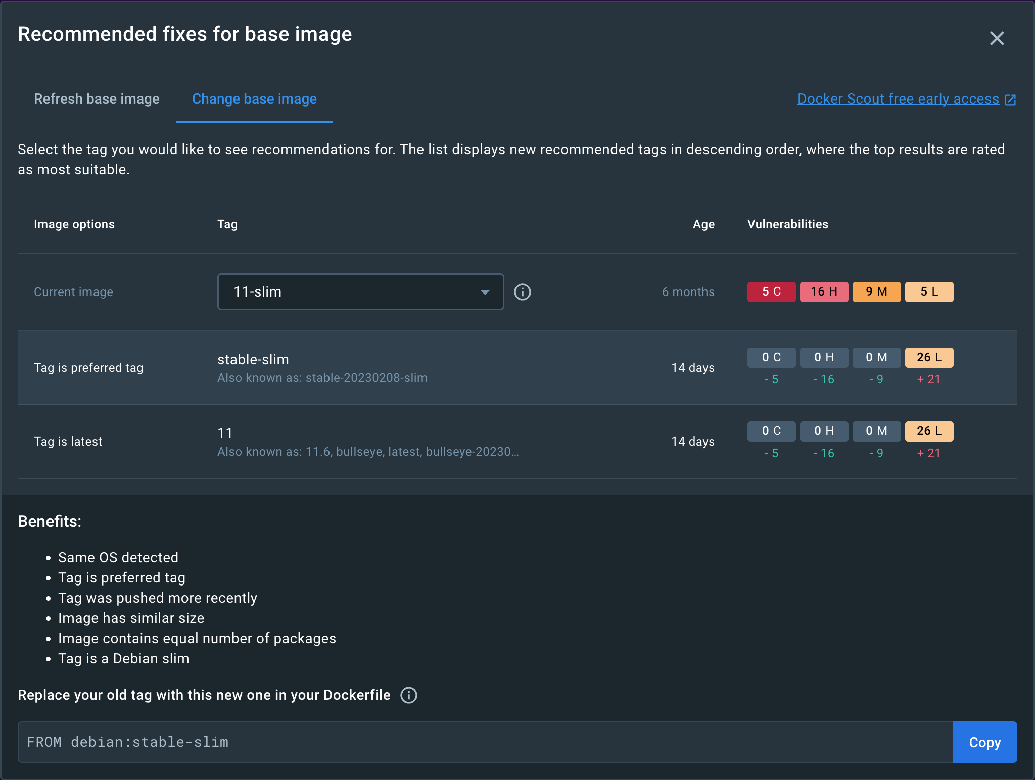 Recommandations d'image de base